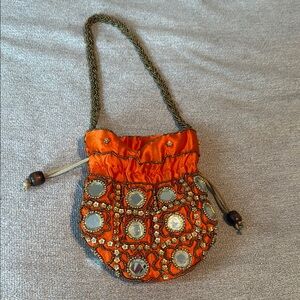 Embellished Orange Beaded Bag